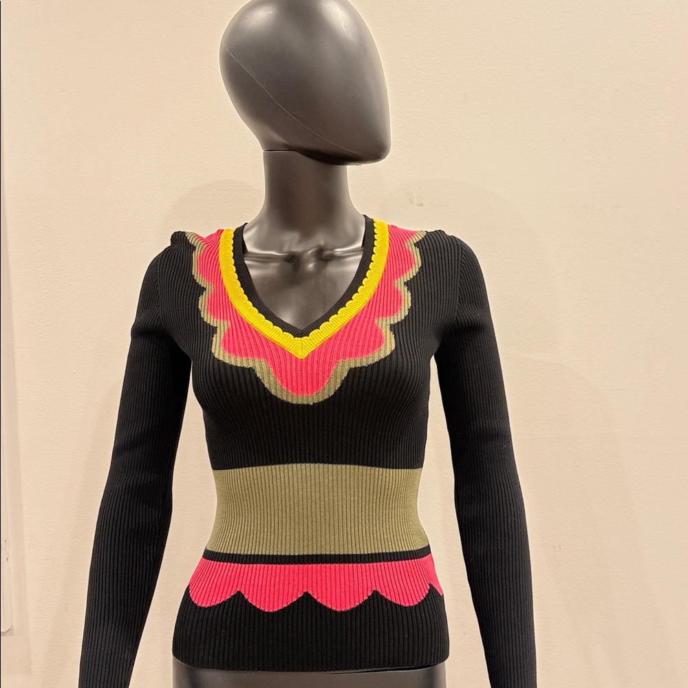 Red Valentino Black Sweater with Pink and Green Details